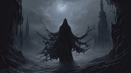 grim dark demonic necromancer evil sorcerer - by generative ai - obrazy, fototapety, plakaty