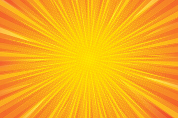 Fototapeta premium Pop art yellow comics book cartoon magazine cover. Cartoon funny retro pattern strip mock up. Vector halftone illustration. Vintage backdrop for comic superhero text, speech bubble, message.