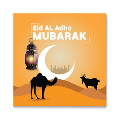 Eid al Adha Background Cartoon Illustration for the Celebration of Muslim with Slaughtering an Animal as a Cow, Goat or Camel and share it 