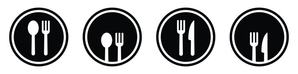 Fork, knife, spoon and plate set icon, vector illustration