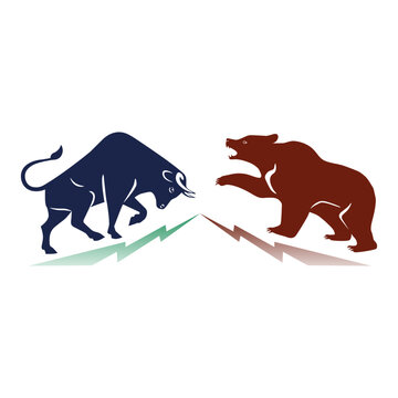 Illustrative vector drawing of bull vs bear fighting as a symbol of finance and trading