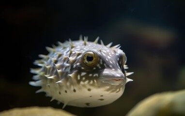 Pufferfish isolated on black. Generative AI.