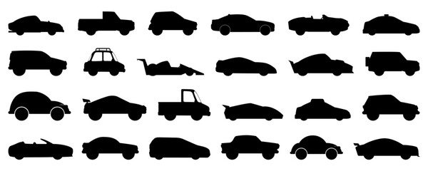 Black cars silhouette collection. Set of black vehicle silhouette. Black transportation silhouette icons