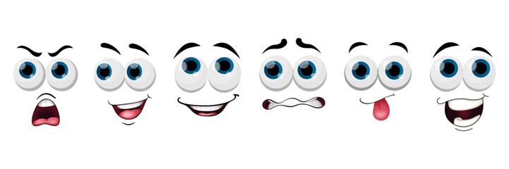 Comic smile emoticon collection. Set of cartoon face smiles