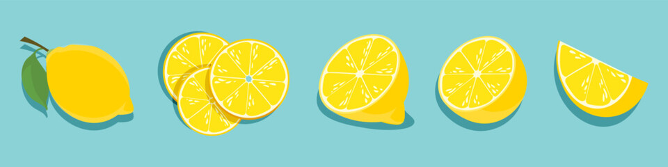Lemon fruit collection in a flat design. Lemon icons set