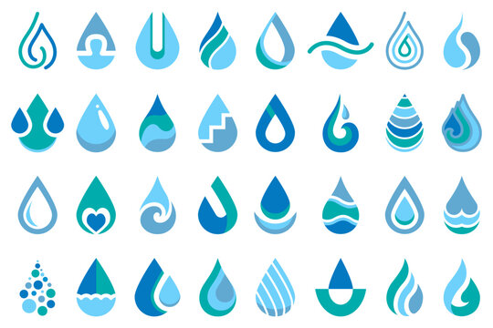 Set of water drop logo in a flat design. Water drop icon collection