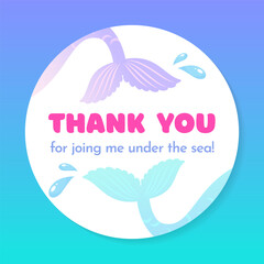 Birthday Thank you tag. Cute party favor card background decorated with of mermaid tail. Vector 10 EPS.