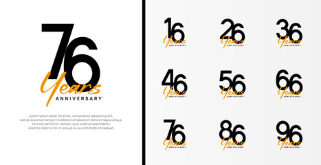 set of anniversary logo flat black color number and orange text on white background for celebration