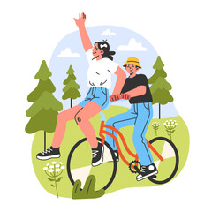 Healthy and active lifestyle. Young characters enjoying being outside