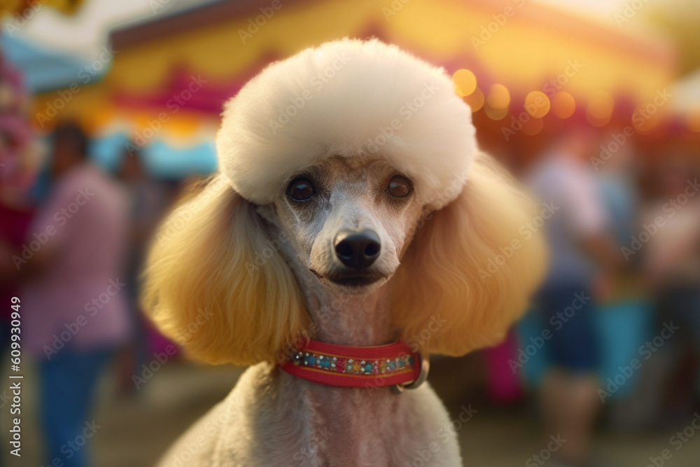 Aufkleber a well-groomed poodle participating in a dog show, showcasing the dedication and skill of dog owners