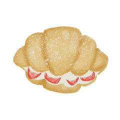 Croissant sandwiches hand drawn illustration water color ham cheese bacon tomatoes cheese chocolate strawberry