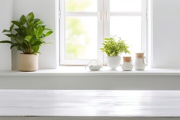 Fototapeta na wymiar House decor inspiration. Table with stylish pot and plant on modern interior table