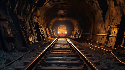 Naklejka premium train track in a tunnel. Generative Ai