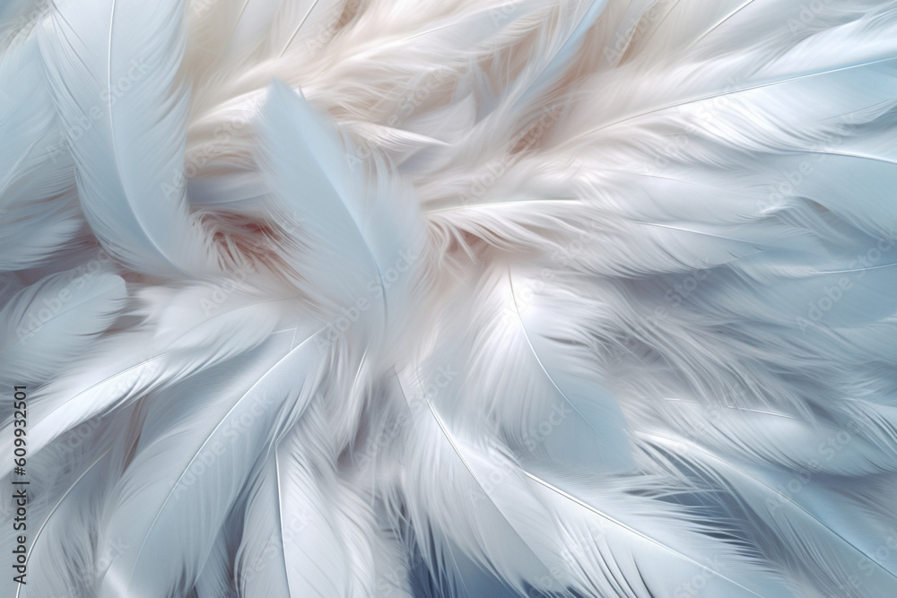 Aufkleber A delicate and ethereal feather background pattern texture, with translucent feathers overlapping each other,  Generative AI technology.
