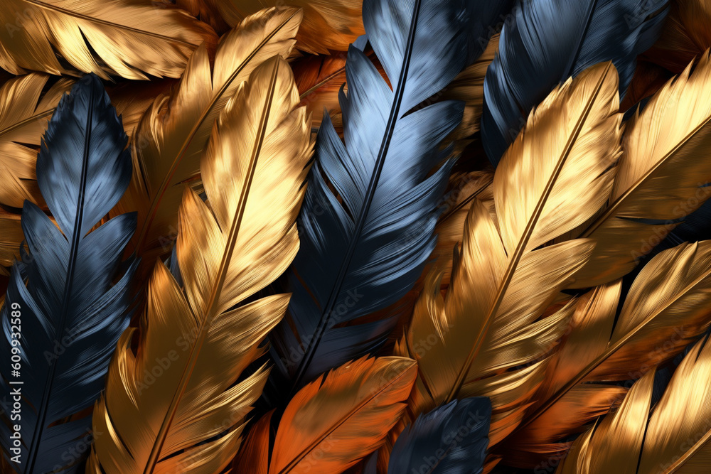 Aufkleber feather background pattern texture, with feathers in metallic tones and geometric shapes, adding a touch of sophistication and elegance to the design. Generative AI technology.