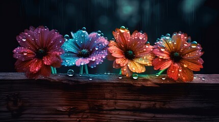 illustration of fancy flower field during raining , Generative Ai