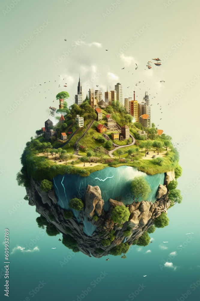 Poster a series of illustrations showing the impact of pollution on earth's ecosystems, urging viewers to t