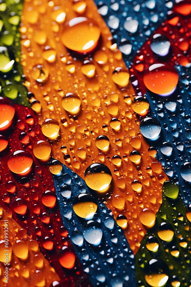 Poster A close-up image of water droplets on a glass surface, creating a mesmerizing and abstract pattern. Generative AI technology.