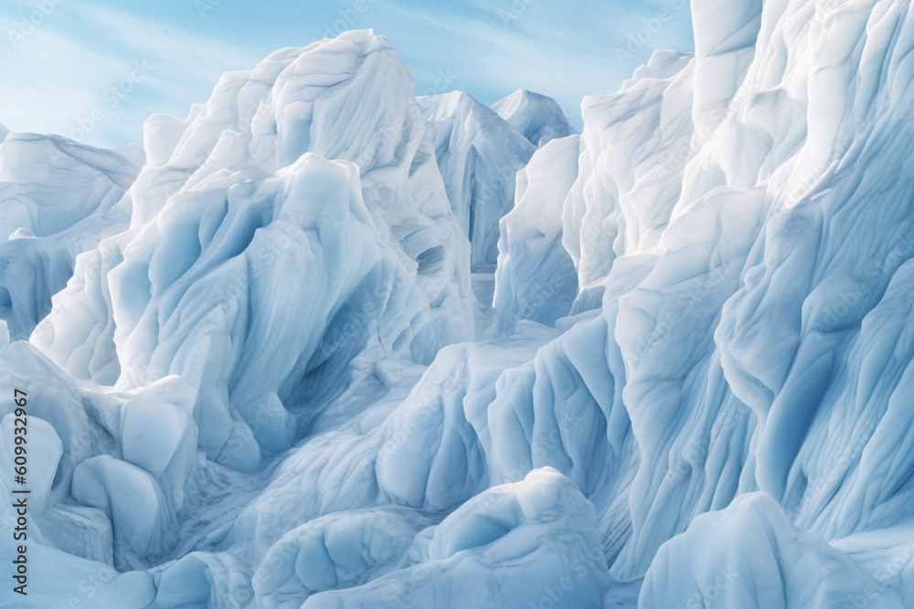 Poster wind-sculpted ice formations on a mountain peak, showcasing the transformative power of wind in shap