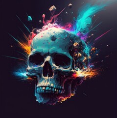 skull exploding in space colorful, Generative ai