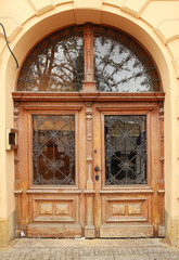 Vintage wooden door in downtown in Krakow, Poland