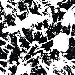 Black and white pattern of abstract lines and ink splashes