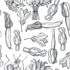 Zucchini flowers. Seamless pattern.