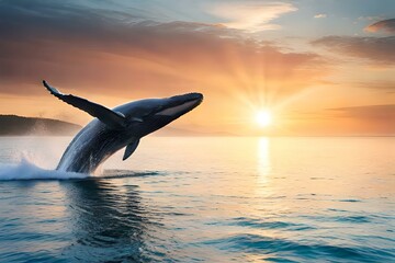 dolphin jumping at sunset  AI Generated 