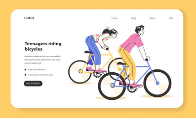Fototapeta premium Healthy and active lifestyle web banner or landing page. Young teenage