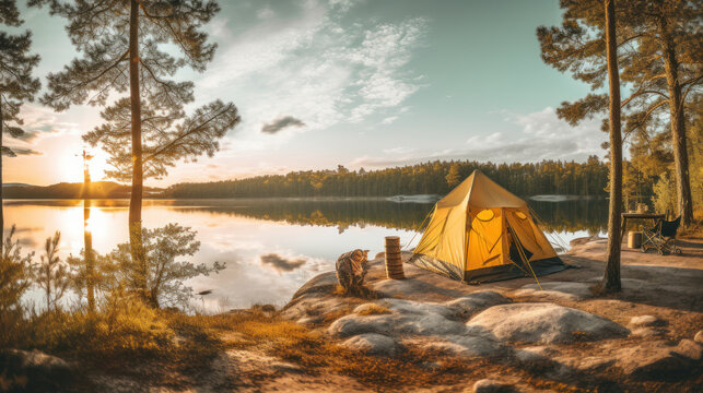 "Lakeview Haven: An Award-Winning Camping Retreat in Swedish Serenity. Generative AI
