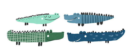 simple childish illustration with funny crocodile.  Kids flat design, sticker