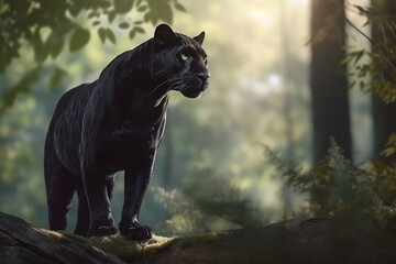 Naklejka na ściany i meble Black Panther In Jungle Realistic Image