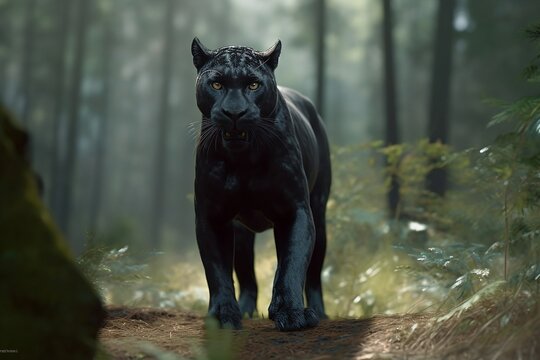 Black Panther In Jungle Realistic Image