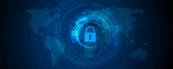 Internet digital security technology concept for business background. Lock on circuit board