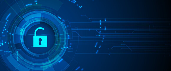 Internet digital security technology concept for business background. Lock on circuit board