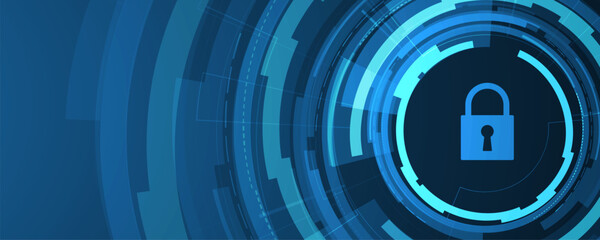Internet digital security technology concept for business background. Lock on circuit board