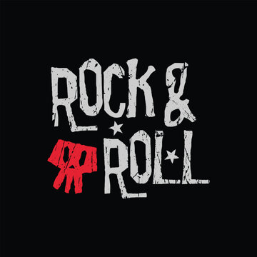 rock and roll music. Vintage design. Grunge background. Skull typography, t-shirt graphics, print