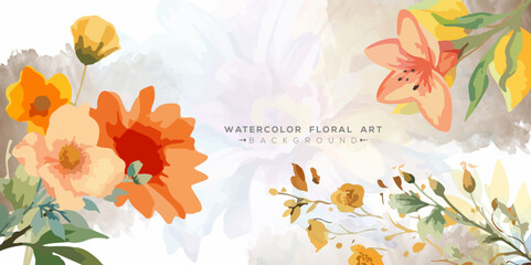 Obraz premium watercolor art background. Abstract art background vector. Luxury minimal style wallpaper with art flower and botanical leaves, Organic shapes, Watercolor background.