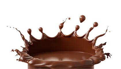 Chocolate Splash with Podium Mockup Background, 3D Rendering for Milk Product Display, design elements, creative projects, food photography, product display, product presentation,Product Advertising. 
