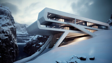 A modern mountain building with amazing architecture