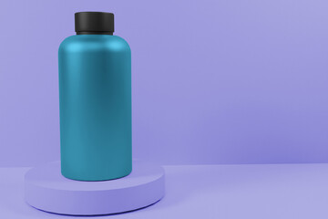 PSD sport bottle mockup in metallic stainless steel 3d rendering