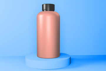 PSD sport bottle mockup in metallic stainless steel 3d rendering