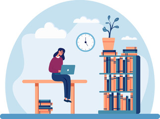 Vector flat illustration in cartoon style. The concept of online education, distance learning. Vector EPS 10