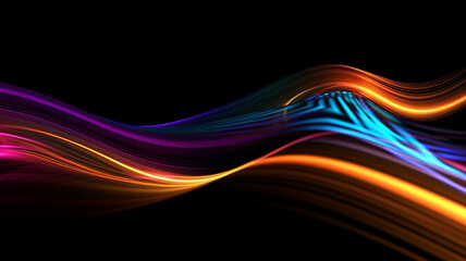 fast moving glow neon colorful lines illustration art on black background generative ai