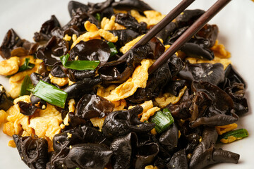 Scrambled Eggs with Fungus, a Special Home Cooking Vegetable in Northeast China