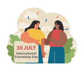 International friendship day. Cheerful characters celebrating