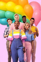 Diverse individuals celebrating the spirit of pride month; concept of LGBT pride, LGBTQ people, LGBTQ rights campaign. Created with Generative AI technology