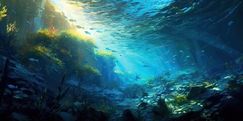 Fototapeta na wymiar AI Generated. AI Generative. Underworld under water sea ocean diving life flora fauna adventure vacation trip photo illustration. Graphic Art