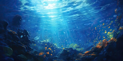 Fototapeta na wymiar AI Generated. AI Generative. Underworld under water sea ocean diving life flora fauna adventure vacation trip photo illustration. Graphic Art