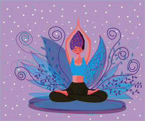 yoga in the lotus position, oriental yoga, magic yoga, girl in lotus position